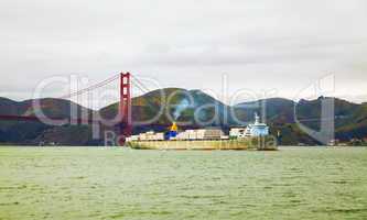 Ocean vessel near Golden Gates bridge in San Francisco