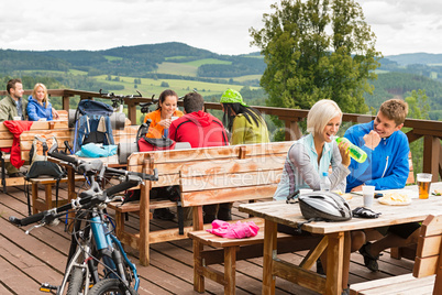 Young people relax mountain holiday summer sport