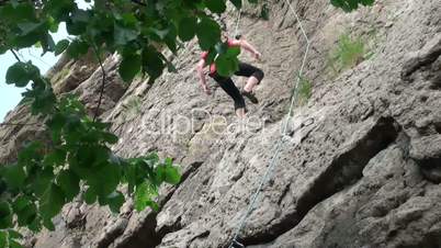 Climber after climbing down the cliff