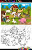 Cartoon Farm and Livestock Animals for Coloring