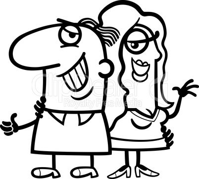 black and white happy couple cartoon