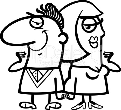 black and white cheerful couple cartoon