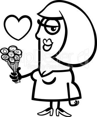 woman in love with flowers cartoon