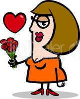 woman in love with flowers cartoon