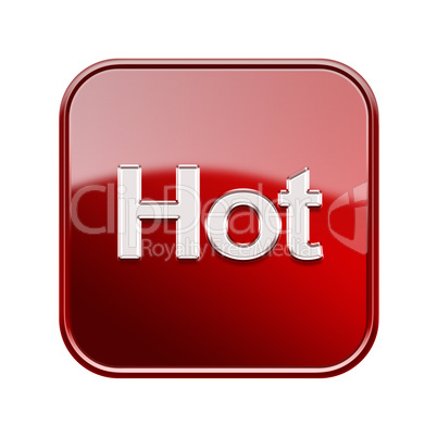 Hot icon glossy red, isolated on white background