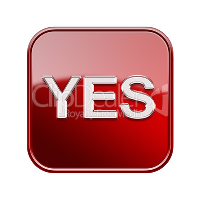 Yes icon glossy red, isolated on white background