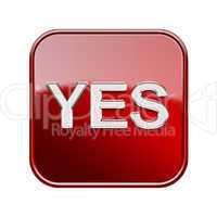 Yes icon glossy red, isolated on white background