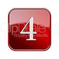 Number four red glossy, isolated on white background