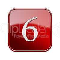 Number six red glossy, isolated on white background