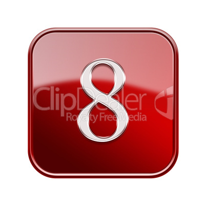 Number eight red glossy, isolated on white background