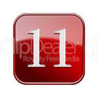 Eleven icon red glossy, isolated on white background