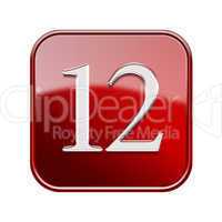 Twelve icon red glossy, isolated on white background