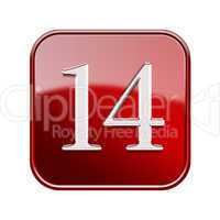 Fourteen icon red glossy, isolated on white background