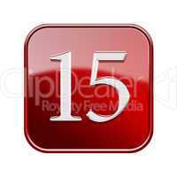Fifteen icon red glossy, isolated on white background