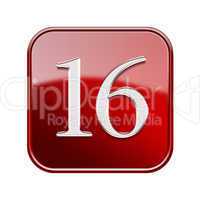 Sixteen icon red glossy, isolated on white background