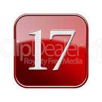 Seventeen icon red glossy, isolated on white background