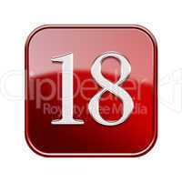 Eighteen icon red glossy, isolated on white background