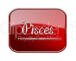 Pisces zodiac icon red glossy, isolated on white background