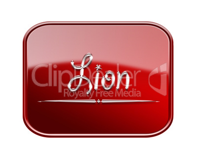 Lion zodiac icon red glossy, isolated on white background