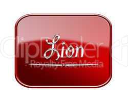 Lion zodiac icon red glossy, isolated on white background