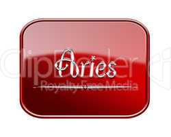 Aries zodiac icon red glossy, isolated on white background