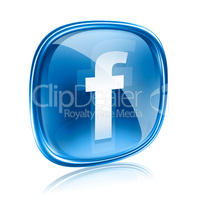 Facebook icon glass blue, isolated on white background