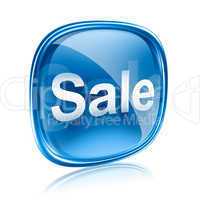 Sale icon glass blue, isolated on white background.