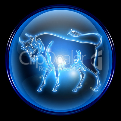 Taurus zodiac button icon, isolated on black background.