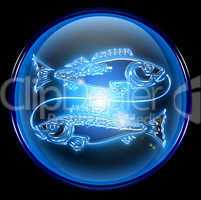 Pisces zodiac button icon, isolated on black background.