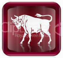 Taurus zodiac icon red, isolated on white background