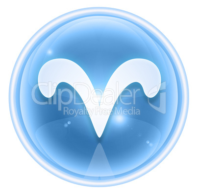 Aries zodiac icon ice, isolated on white background.