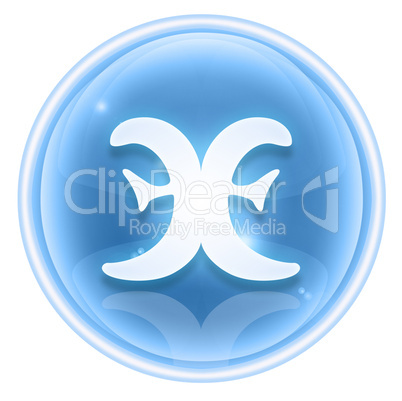 Pisces zodiac icon ice, isolated on white background.