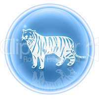 Tiger Zodiac icon ice, isolated on white background.