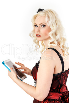 Blonde woman with Tablet PC