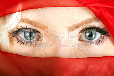 Face of a veiled blonde woman