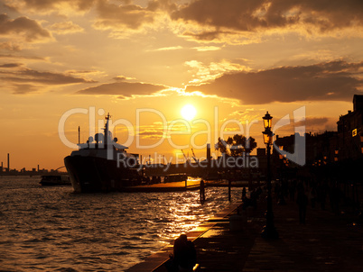 Sunset in the port of Venice, Italy