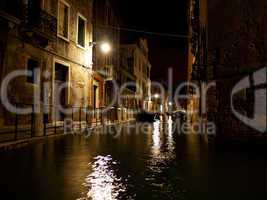 Night photograph of alley in Venice, Italy