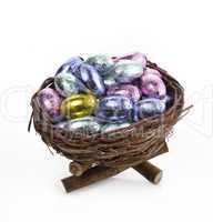 chocolate eggs in a nest