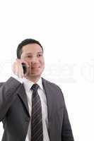 Young Business Man happy Speaking mobile phone, isolated on whit