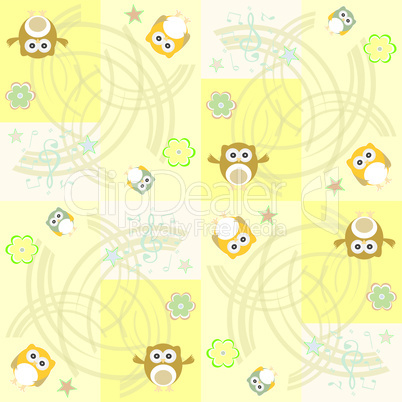 Seamless flowers and owl pattern background