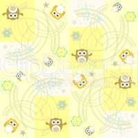 Seamless flowers and owl pattern background