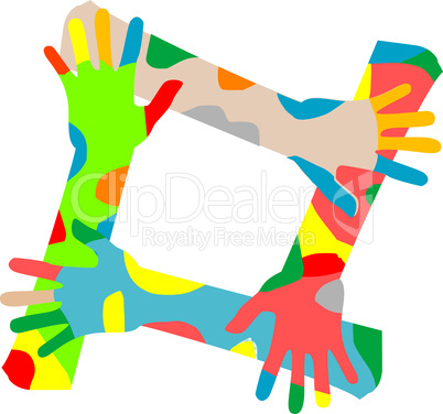 Multicolored hands isolated on a white background
