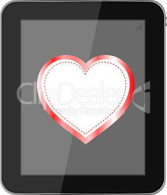tablet pc on white background love valentine heart