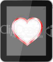 tablet pc on white background love valentine heart