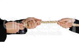 tug of war; hands pulling a rope; business background