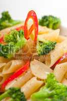 Italian penne pasta with broccoli and chili pepper