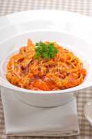 Italian spaghetti pasta with tomato and chicken