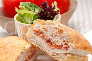 ciabatta panini sandwich with parma ham and tomato