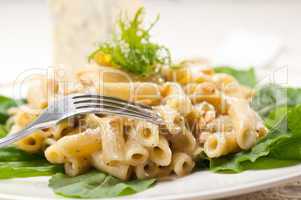 Italian pasta penne gorgonzola and pine nuts