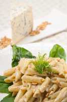 Italian pasta penne gorgonzola and pine nuts